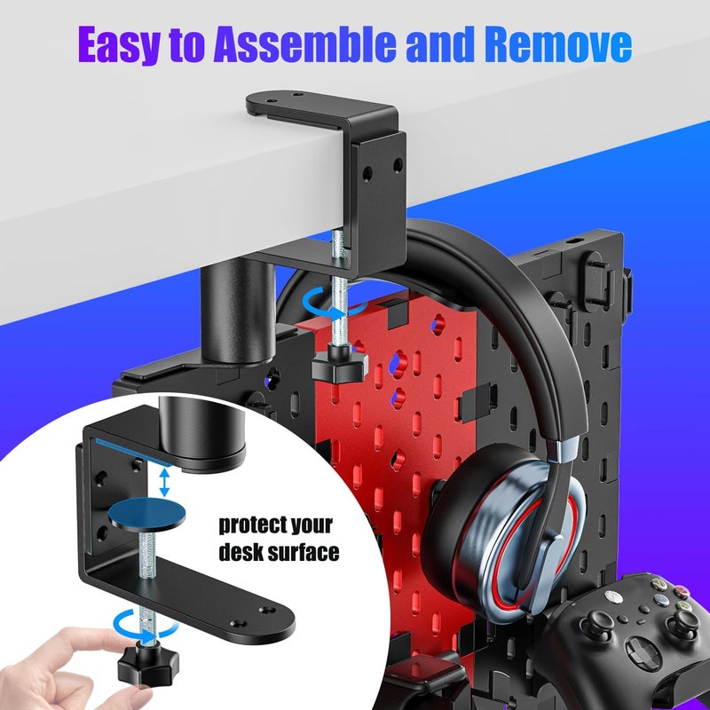 PUTORSEN Headphone and Controller Holder for Desk, Rotatable DIY Modular Headphones Holder & Controller Stand with Cable Hooks, Clamped Above/Under Desk for Xbox PS5 PS4 Switch Controller - Image 5